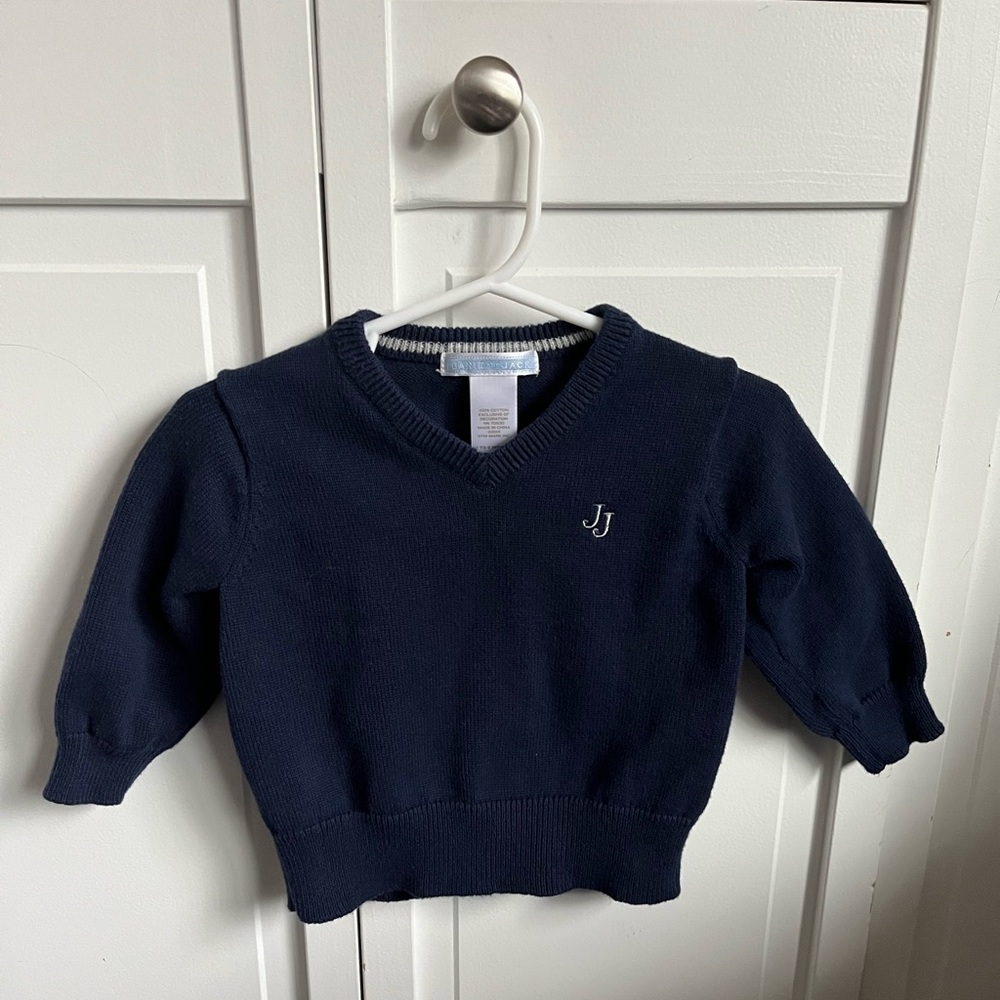 Janie & Jack Navy v-Neck Sweater Size 3-6 months